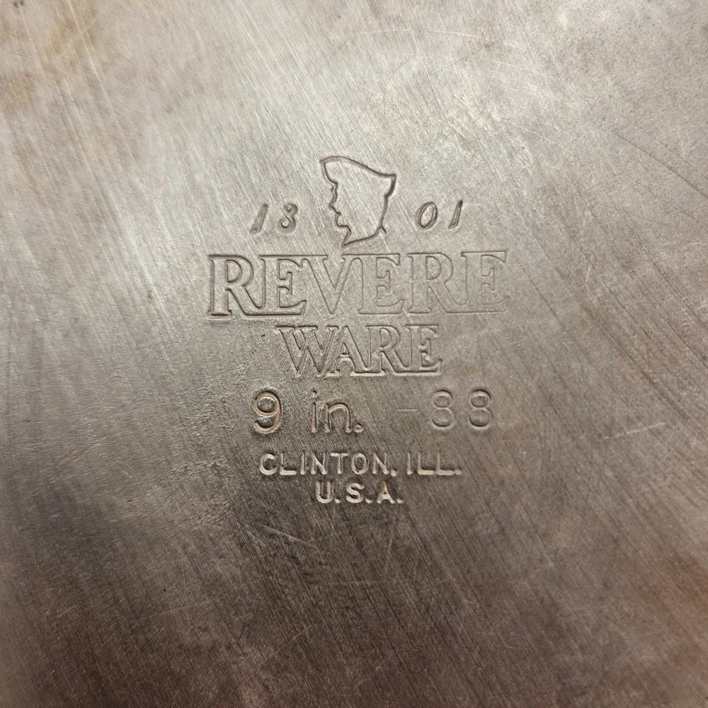 Vintage Revere Ware 9 Inch Skillet Copper Bottom Stainless Clinton IL USA - 1988